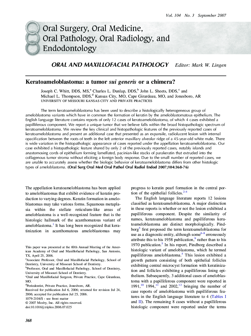 Keratoameloblastoma: a tumor sui generis or a chimera?