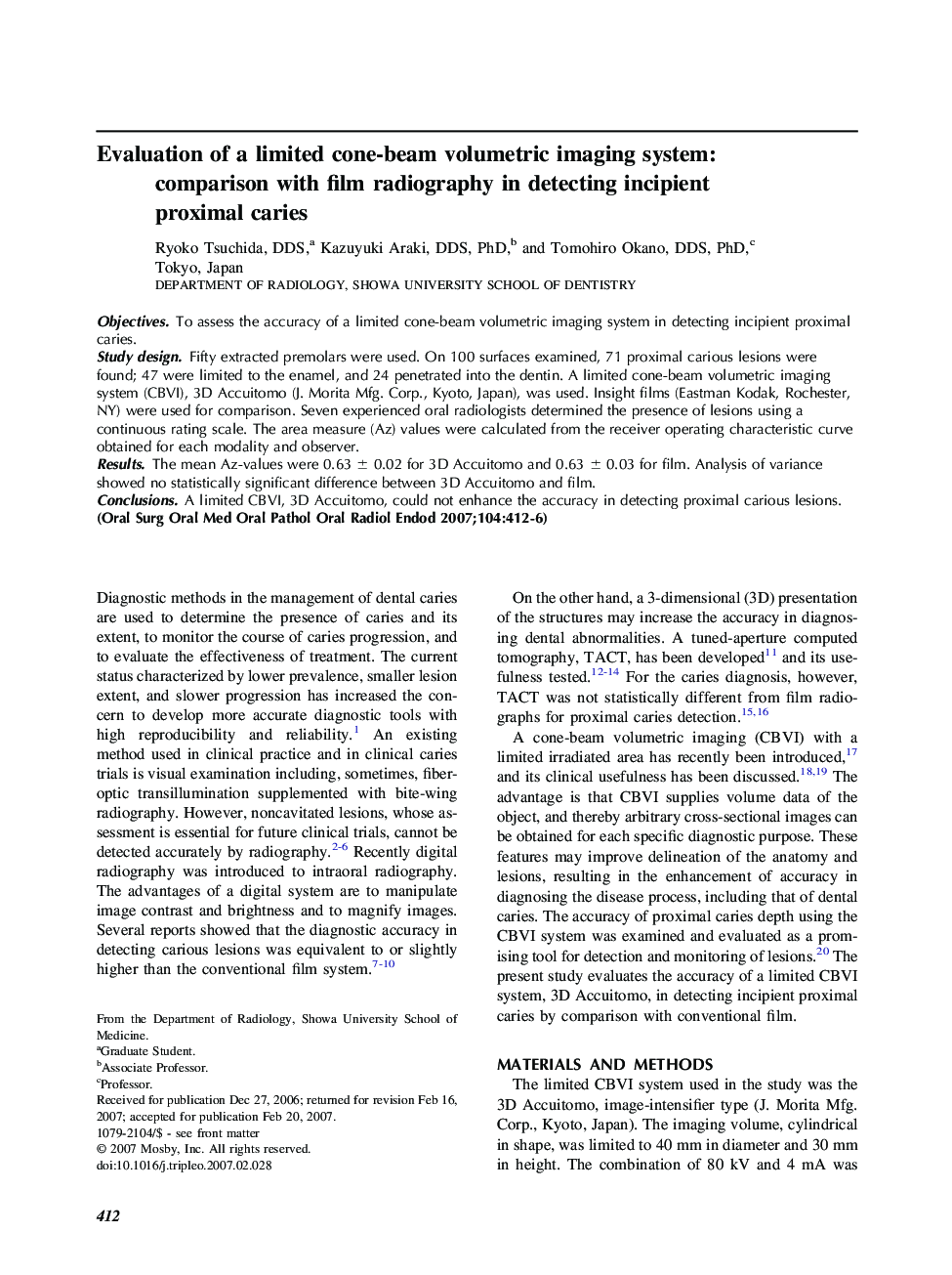 Evaluation of a limited cone-beam volumetric imaging system: comparison with film radiography in detecting incipient proximal caries