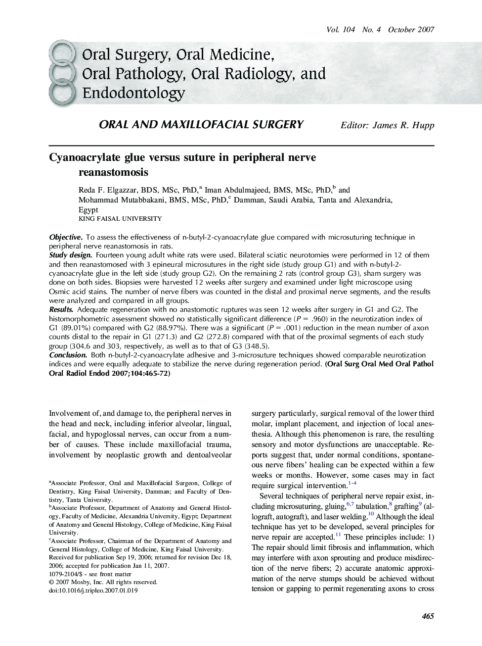 Cyanoacrylate glue versus suture in peripheral nerve reanastomosis