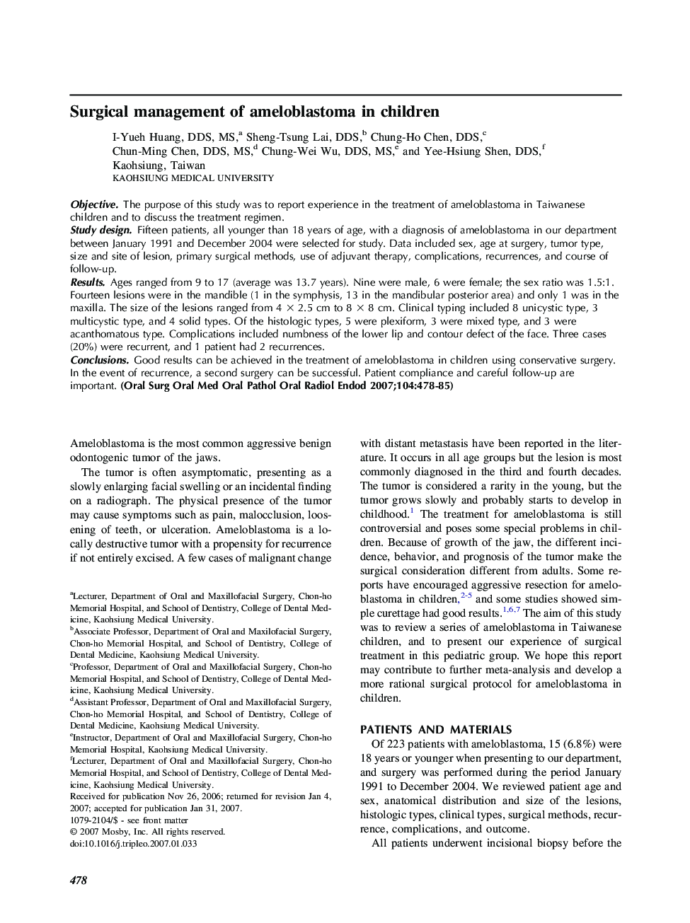 Surgical management of ameloblastoma in children