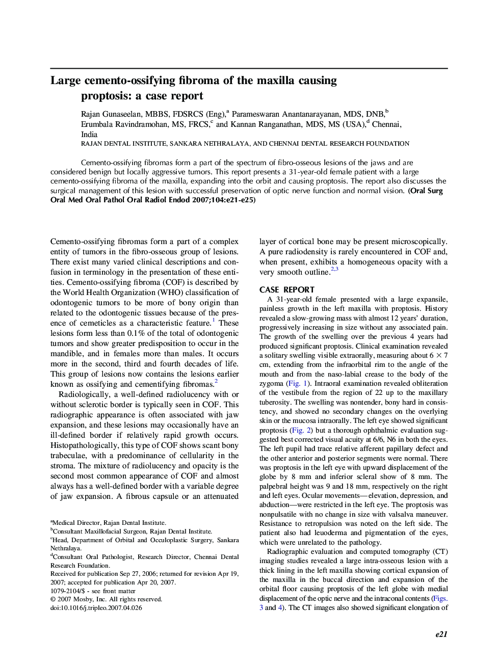 Large cemento-ossifying fibroma of the maxilla causing proptosis: a case report