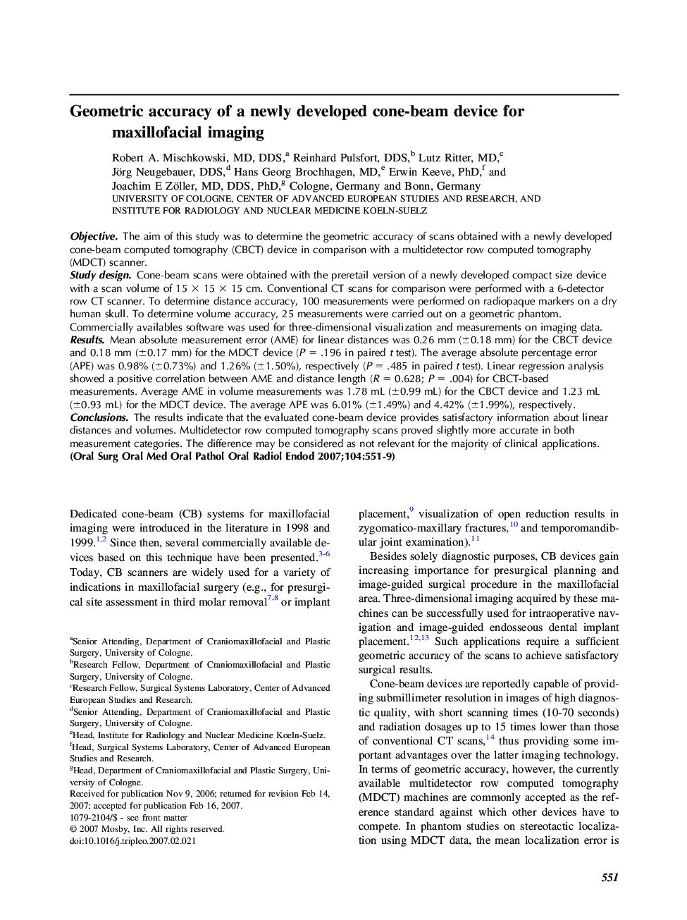 Geometric accuracy of a newly developed cone-beam device for maxillofacial imaging