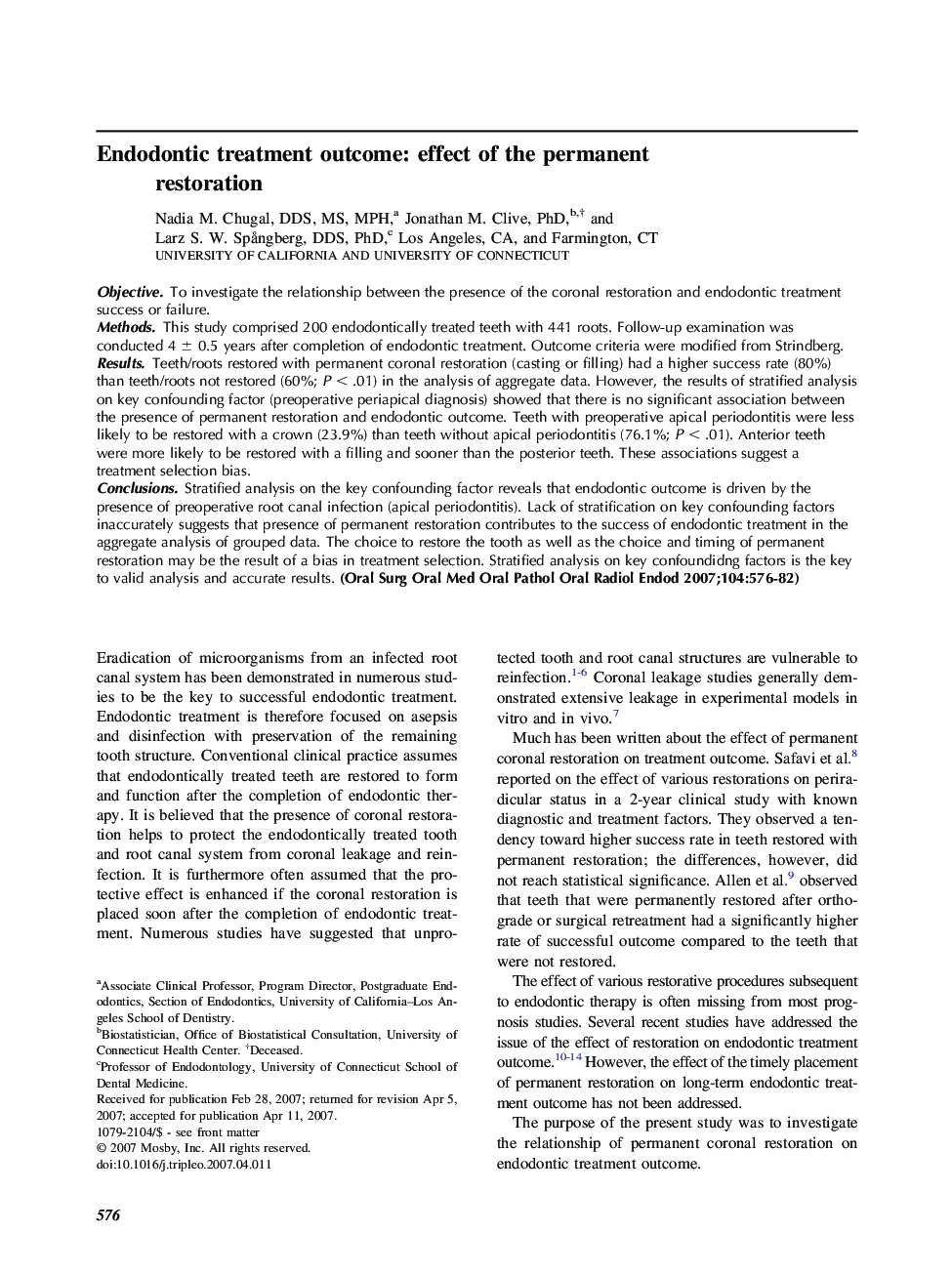 Endodontic treatment outcome: effect of the permanent restoration