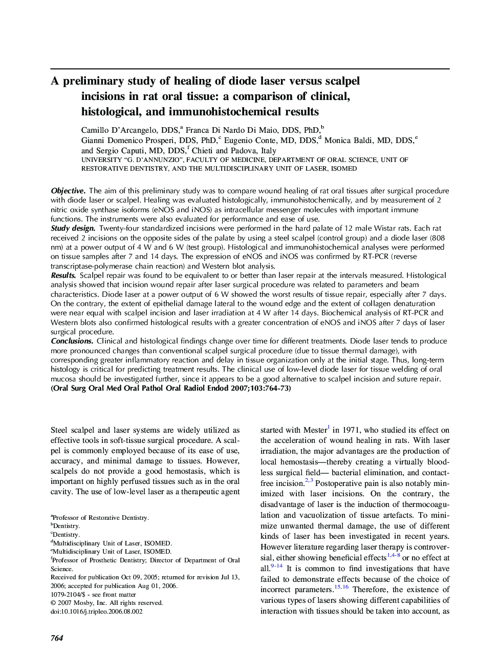 A preliminary study of healing of diode laser versus scalpel incisions in rat oral tissue: a comparison of clinical, histological, and immunohistochemical results