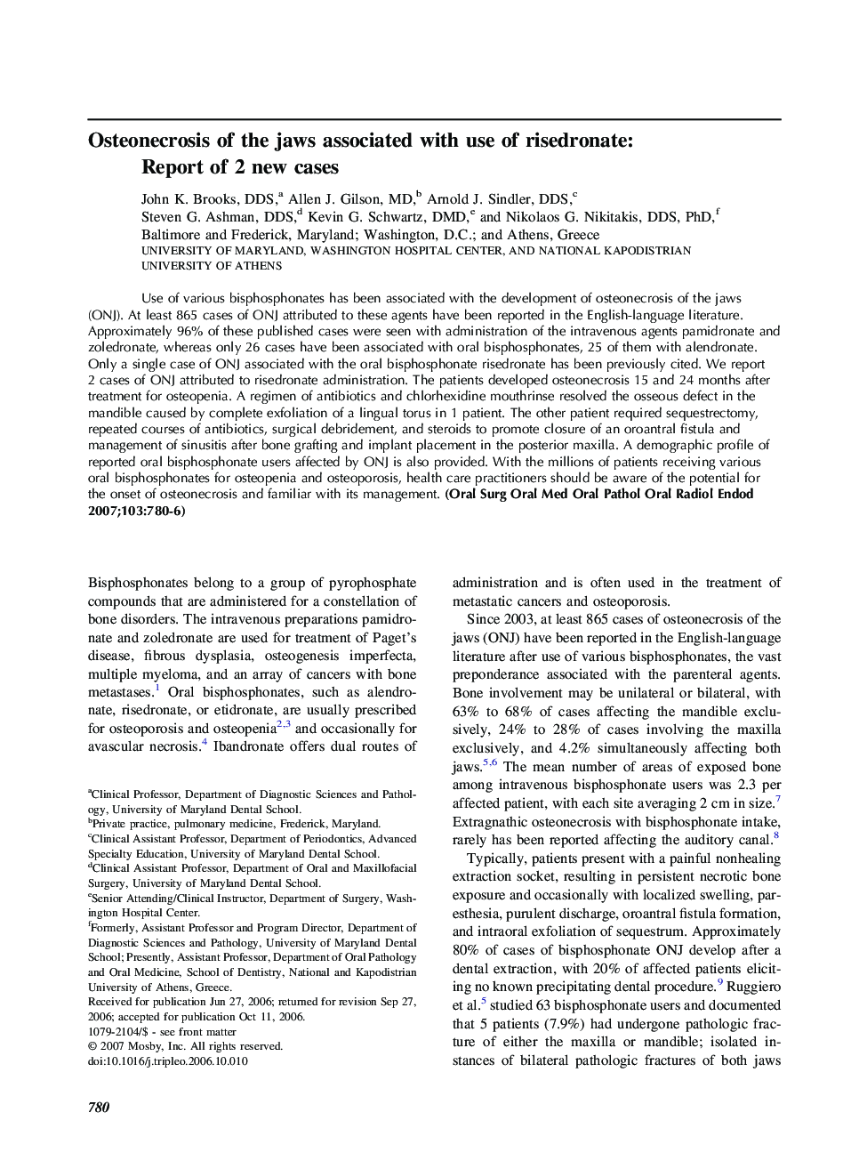 Osteonecrosis of the jaws associated with use of risedronate: Report of 2 new cases