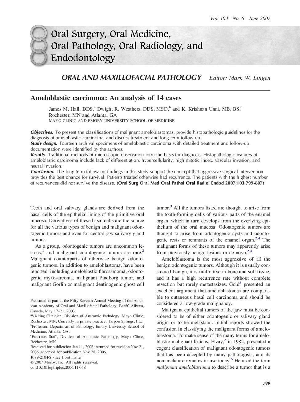 Ameloblastic carcinoma: An analysis of 14 cases