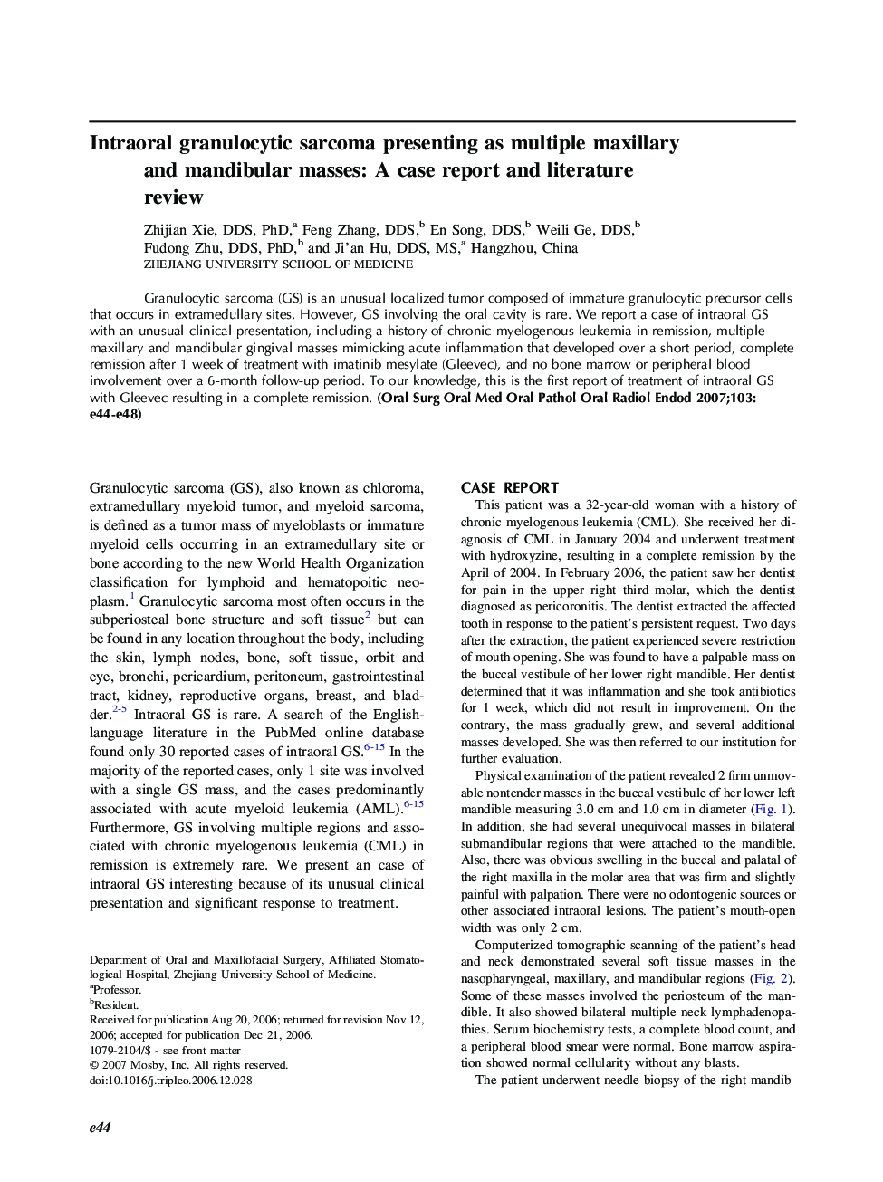 Intraoral granulocytic sarcoma presenting as multiple maxillary and mandibular masses: A case report and literature review