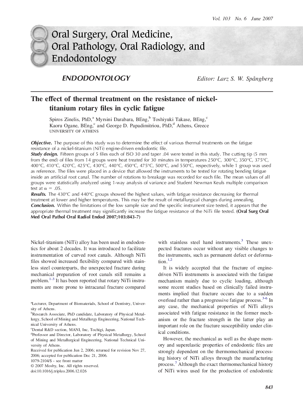 The effect of thermal treatment on the resistance of nickel-titanium rotary files in cyclic fatigue