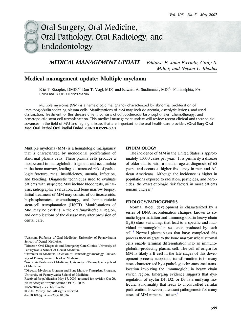 Medical management update: Multiple myeloma