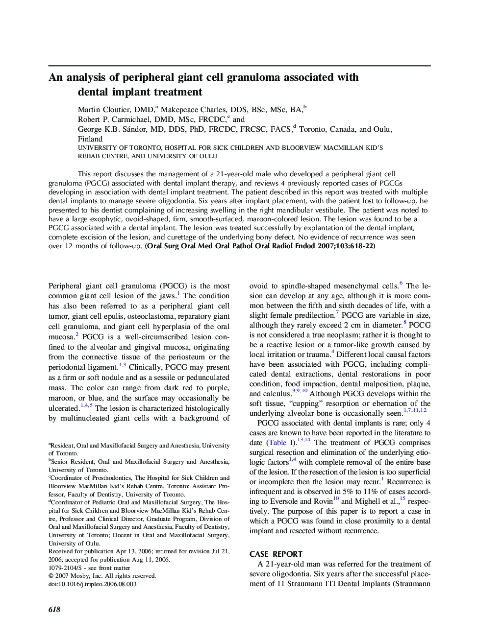 An analysis of peripheral giant cell granuloma associated with dental implant treatment