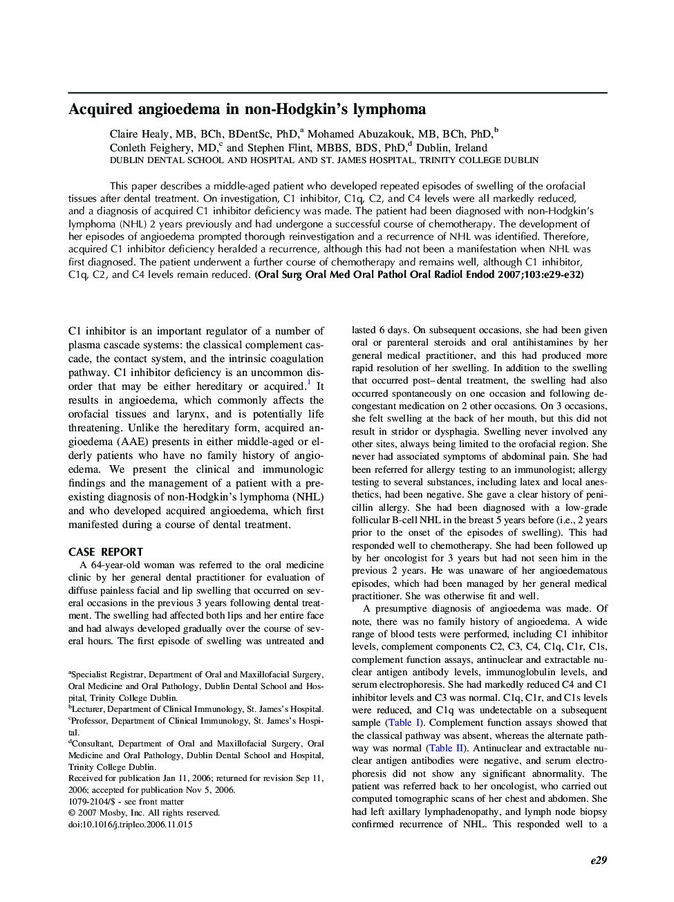 Acquired angioedema in non-Hodgkin’s lymphoma