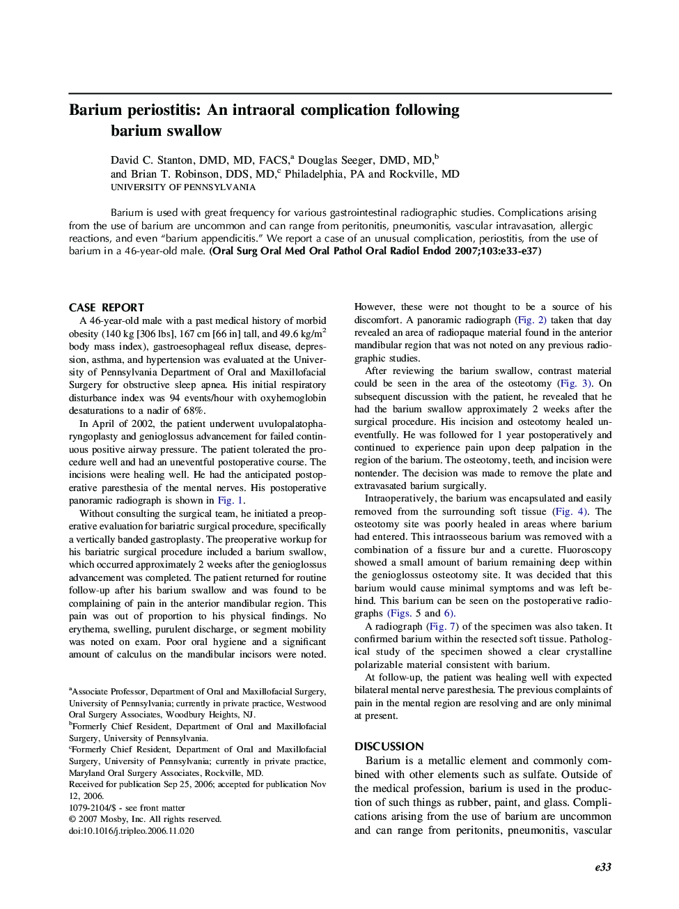 Barium periostitis: An intraoral complication following barium swallow