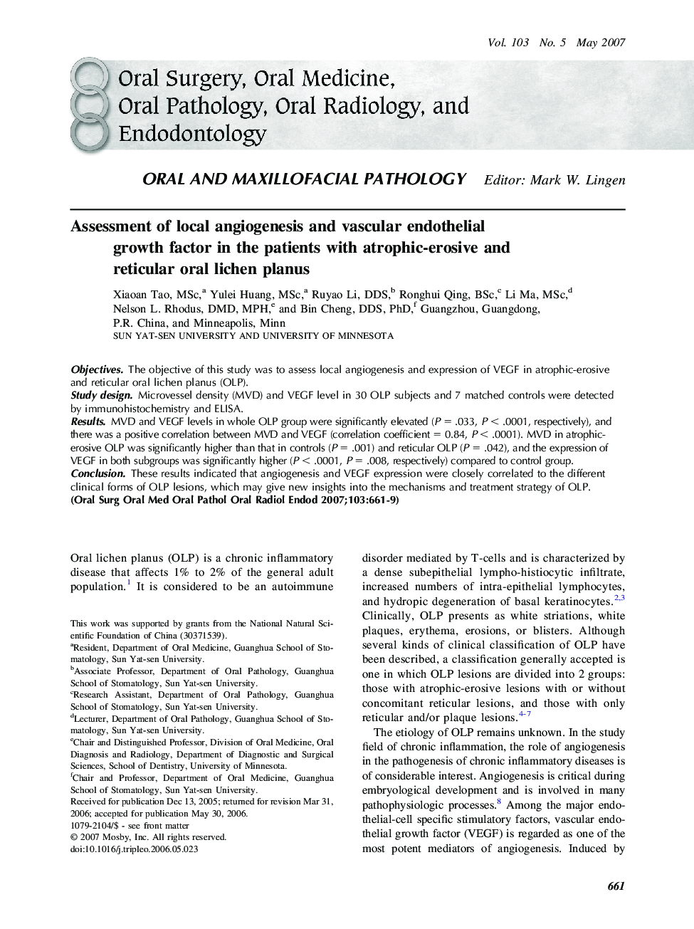 Assessment of local angiogenesis and vascular endothelial growth factor in the patients with atrophic-erosive and reticular oral lichen planus 