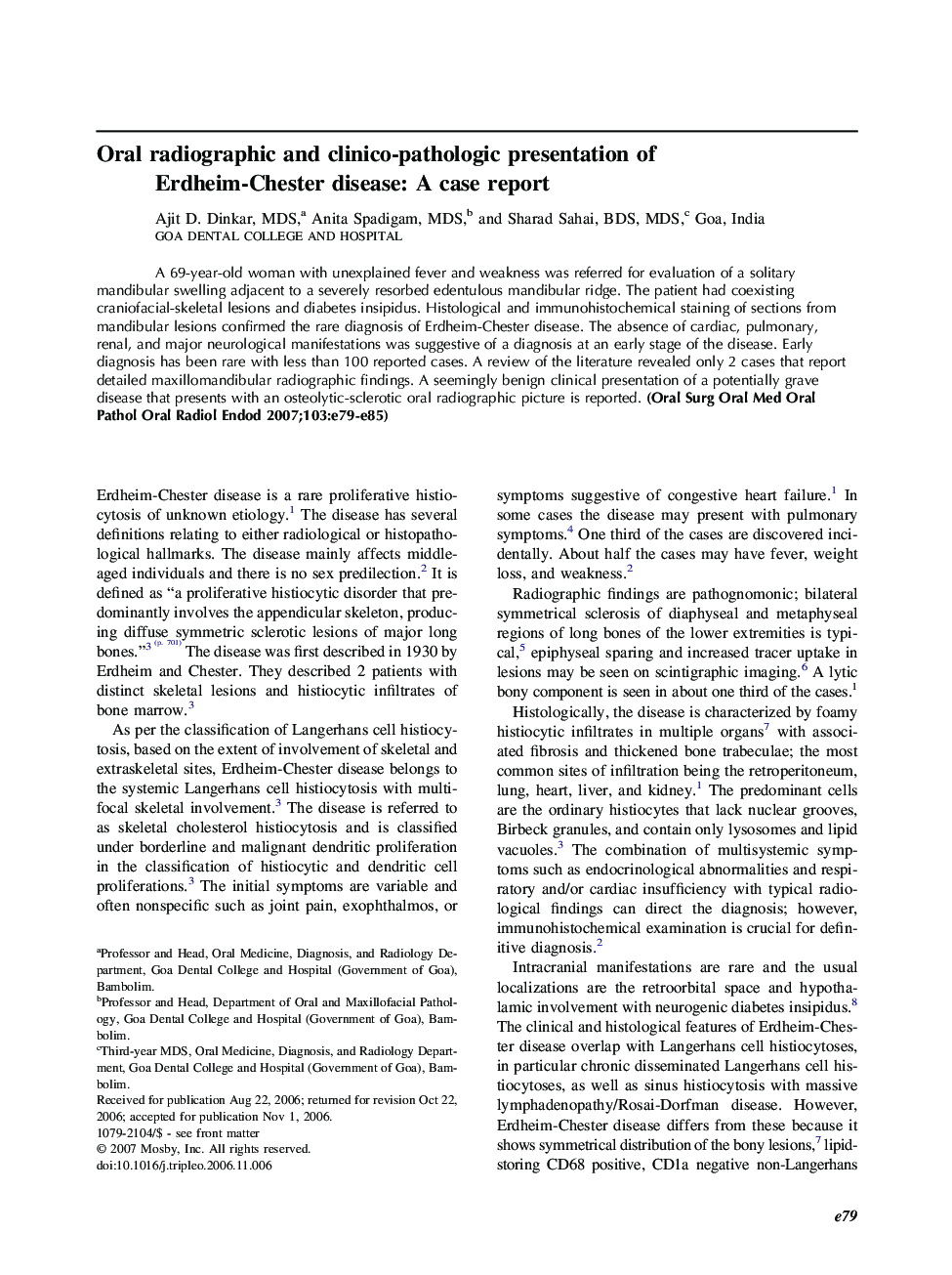 Oral radiographic and clinico-pathologic presentation of Erdheim-Chester disease: A case report