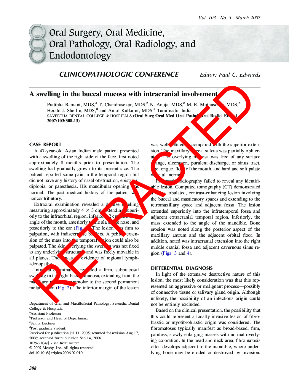 RETRACTED: A swelling in the buccal mucosa with intracranial involvement