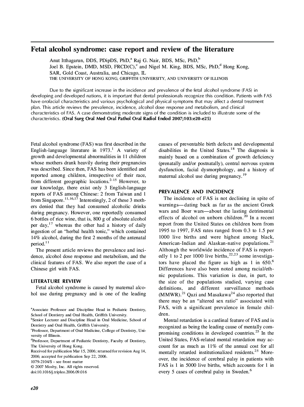 Fetal alcohol syndrome: case report and review of the literature