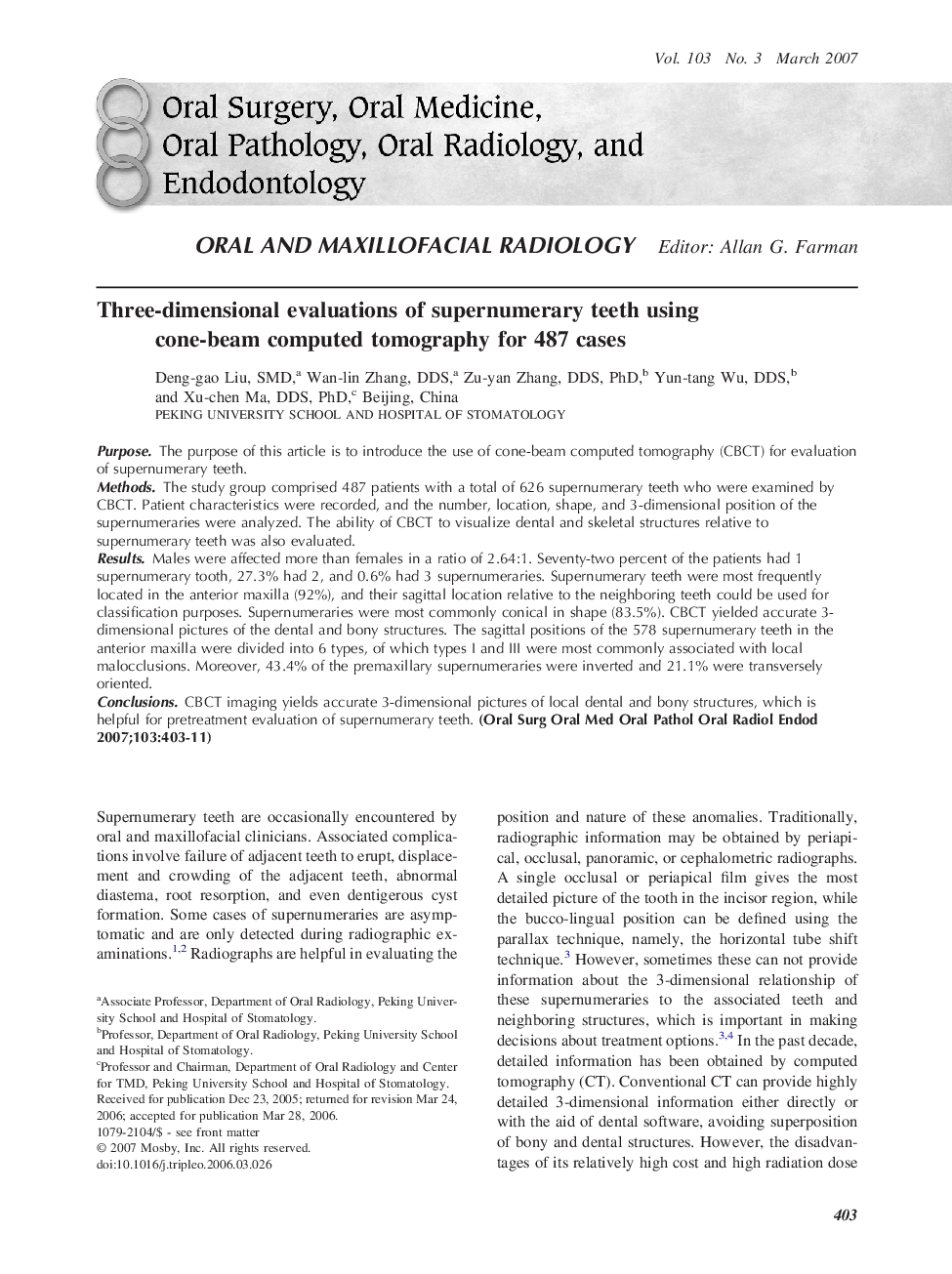 Three-dimensional evaluations of supernumerary teeth using cone-beam computed tomography for 487 cases