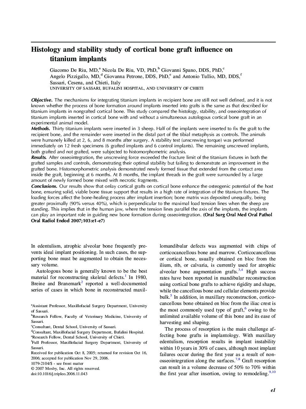 Histology and stability study of cortical bone graft influence on titanium implants