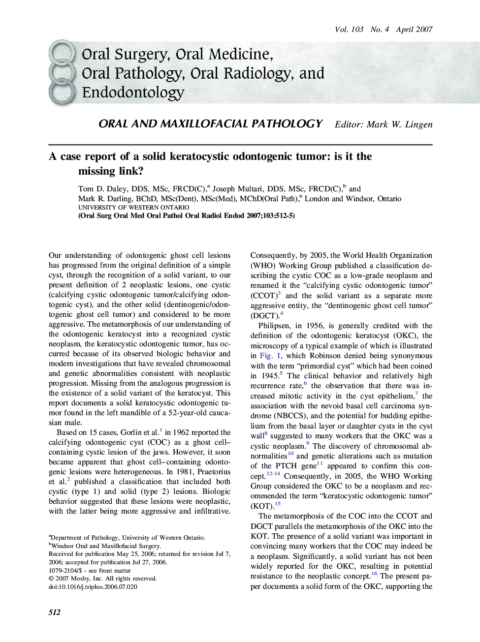 A case report of a solid keratocystic odontogenic tumor: is it the missing link?