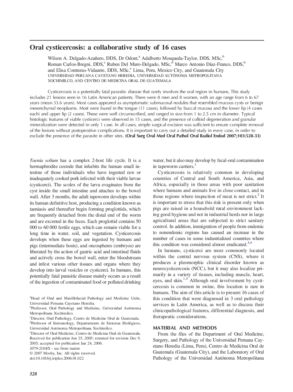 Oral cysticercosis: A collaborative study of 16 cases