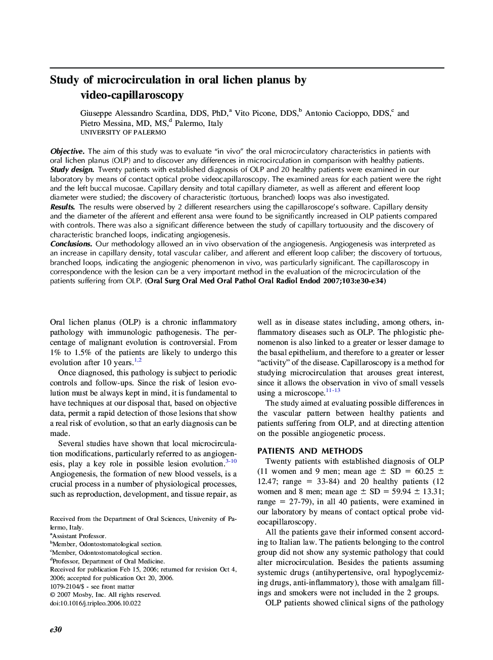 Study of microcirculation in oral lichen planus by video-capillaroscopy 