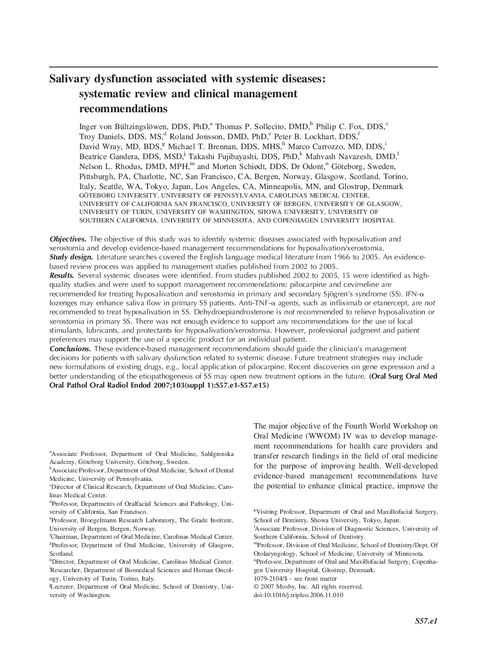 Salivary dysfunction associated with systemic diseases: systematic review and clinical management recommendations