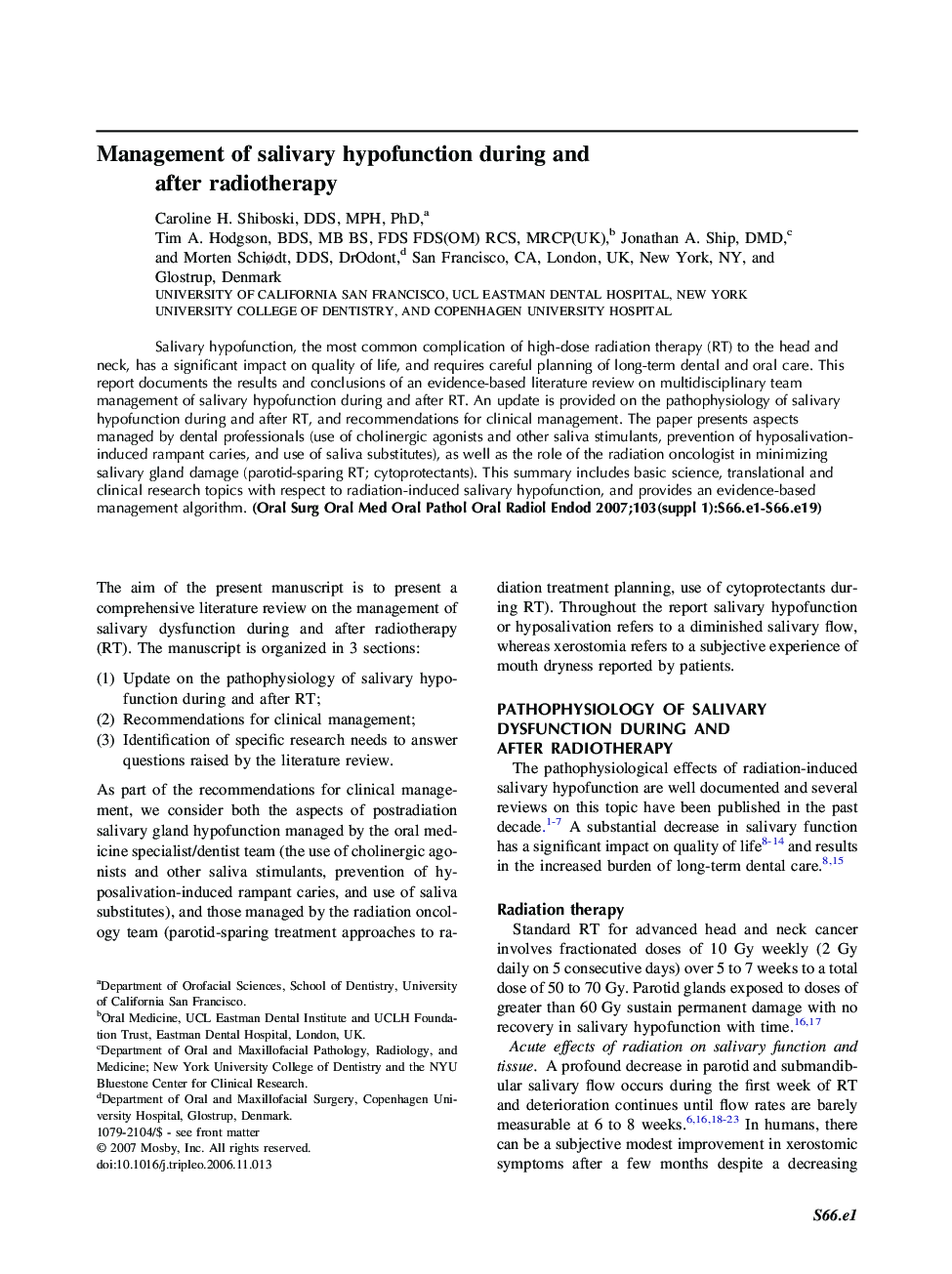 Management of salivary hypofunction during and after radiotherapy