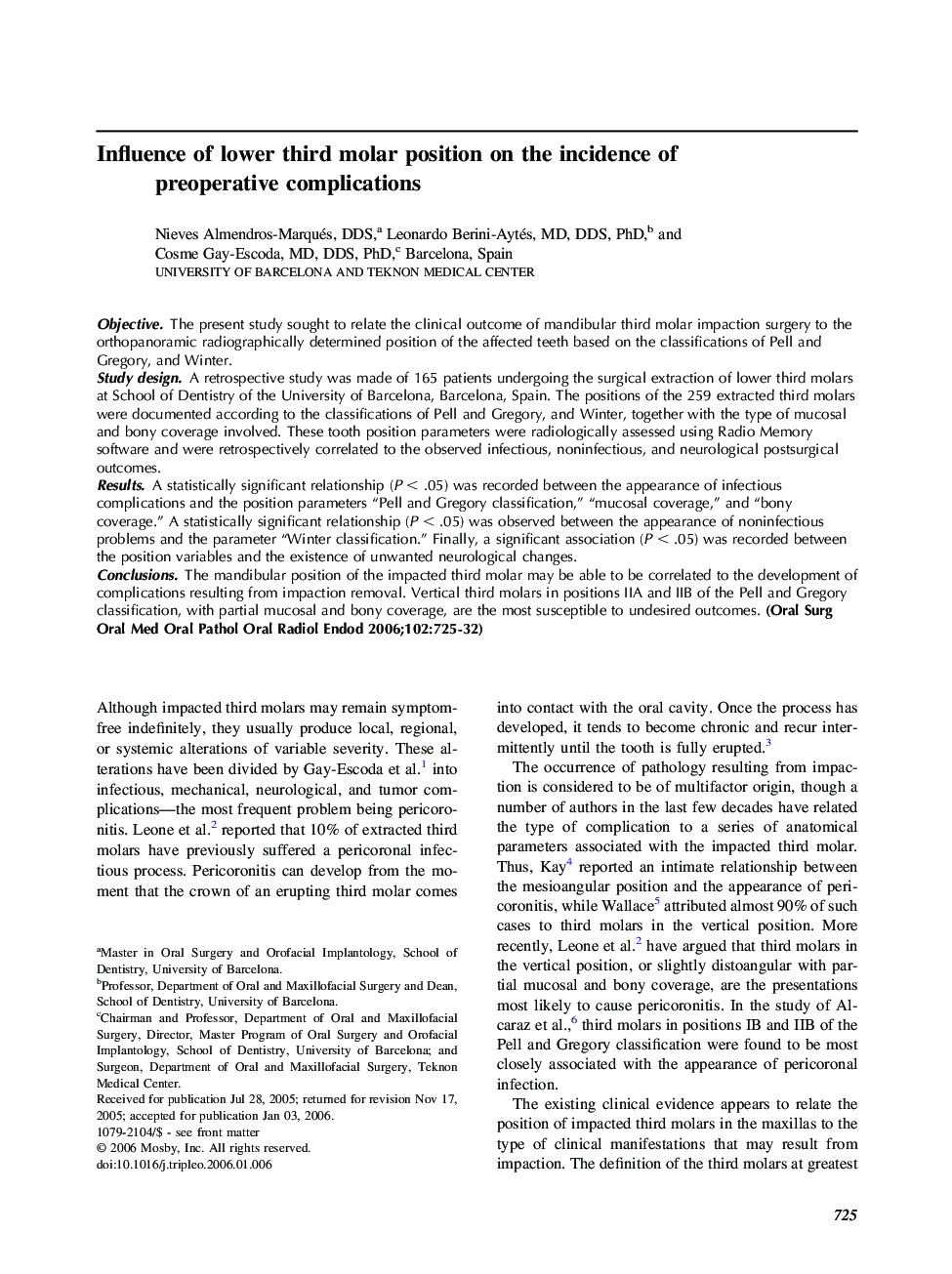 Influence of lower third molar position on the incidence of preoperative complications