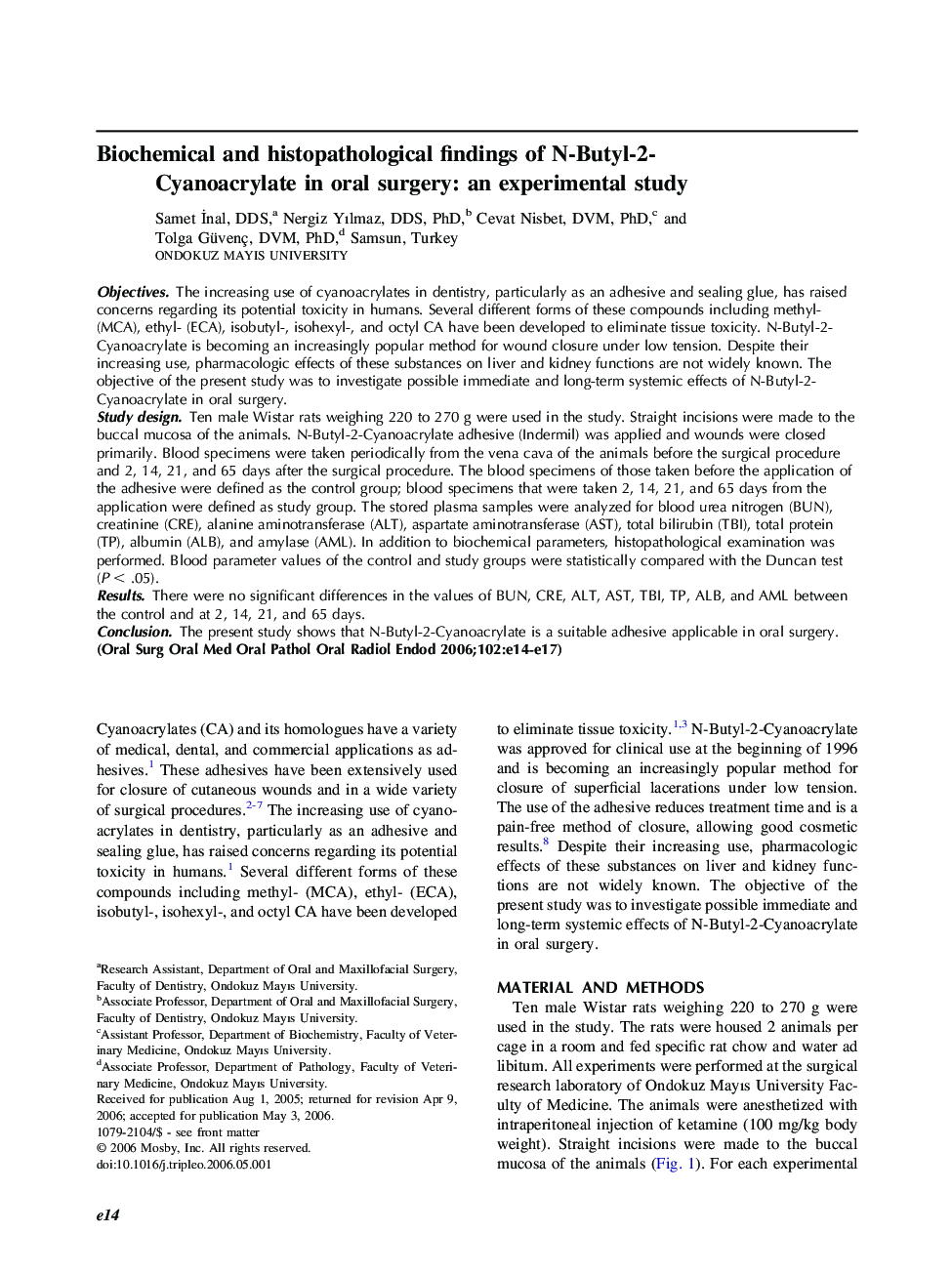 Biochemical and histopathological findings of N-Butyl-2-Cyanoacrylate in oral surgery: an experimental study