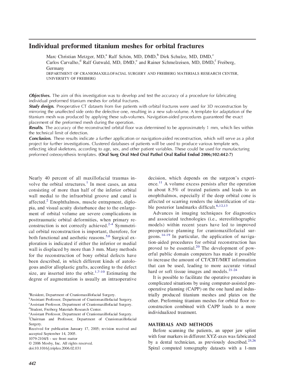 Individual preformed titanium meshes for orbital fractures