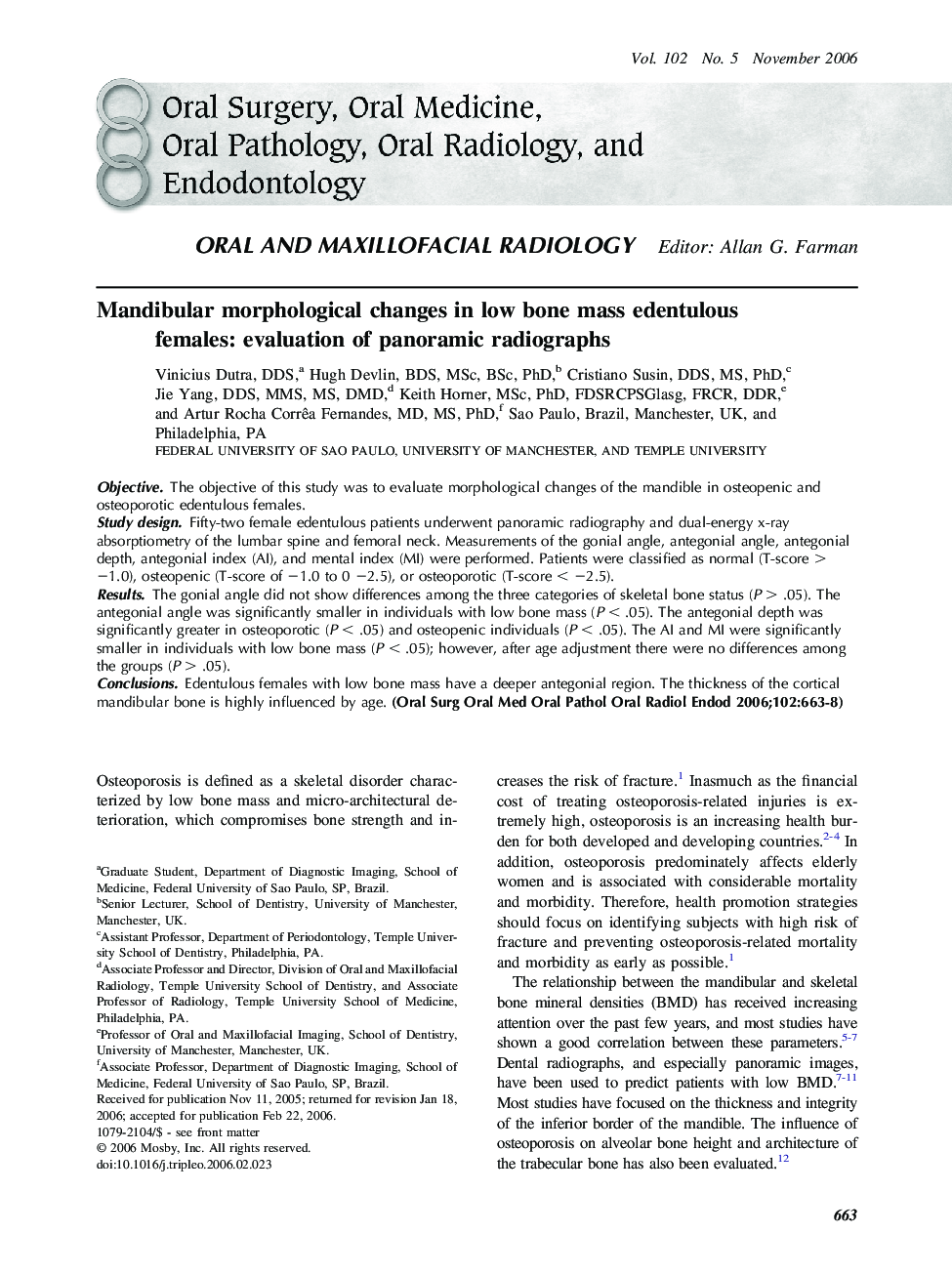 Mandibular morphological changes in low bone mass edentulous females: evaluation of panoramic radiographs