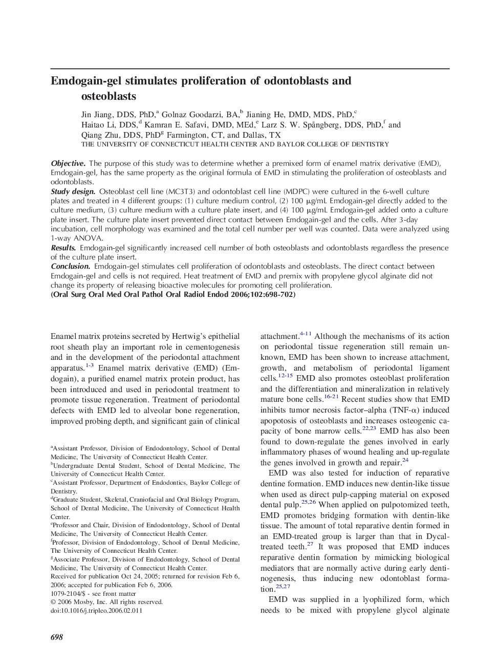 Emdogain-gel stimulates proliferation of odontoblasts and osteoblasts