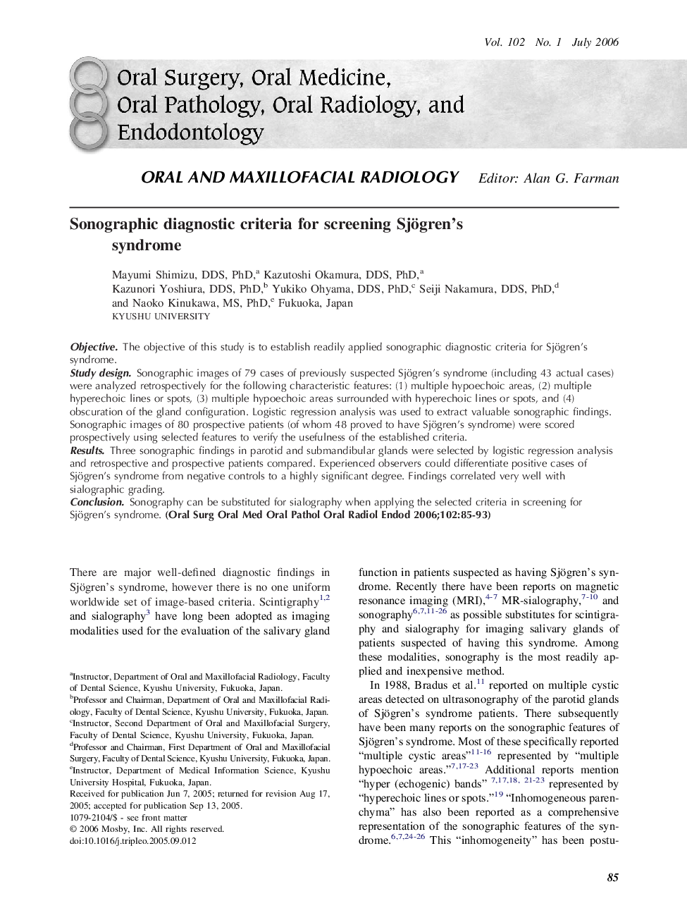 Sonographic diagnostic criteria for screening Sjögren’s syndrome