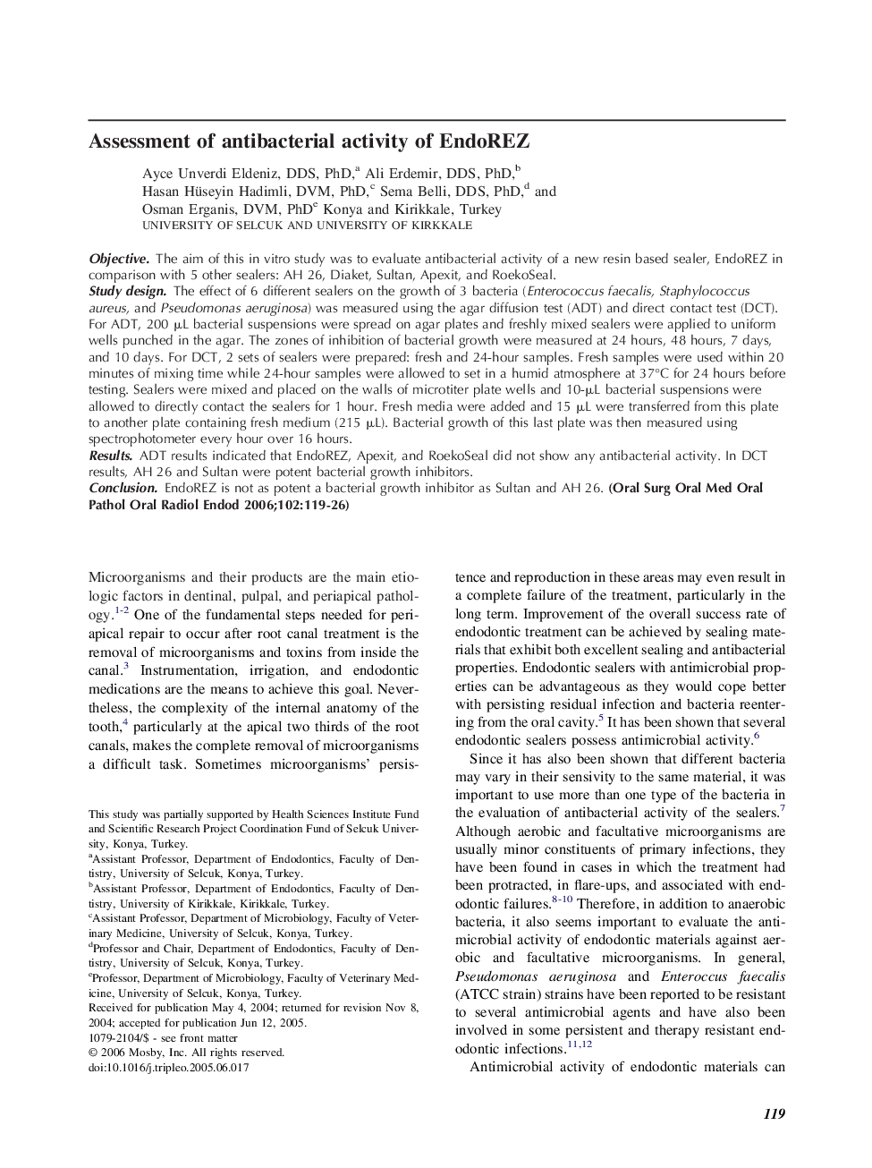 Assessment of antibacterial activity of EndoREZ 