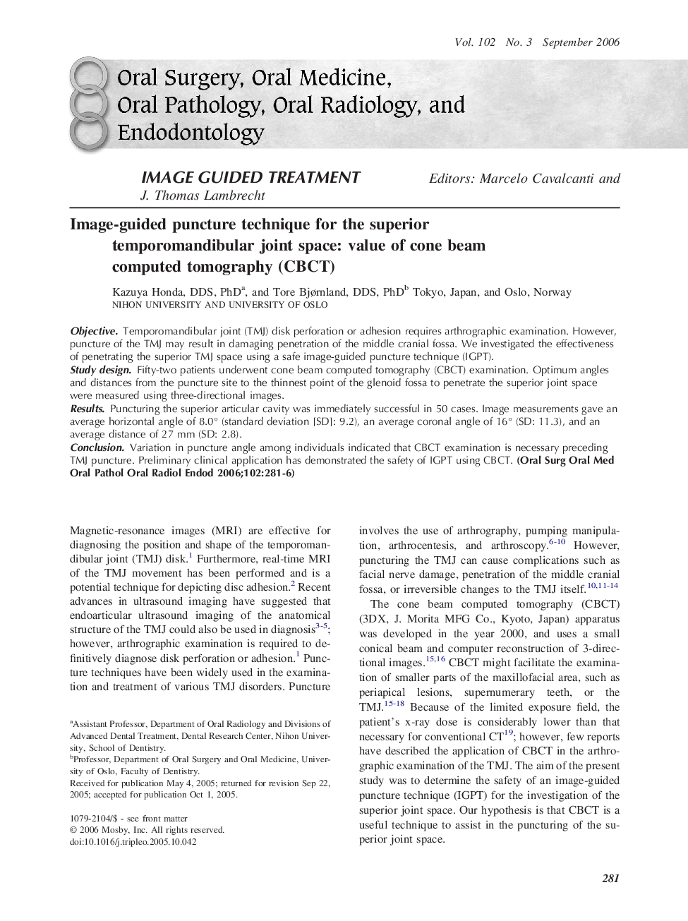 Image-guided puncture technique for the superior temporomandibular joint space: value of cone beam computed tomography (CBCT)