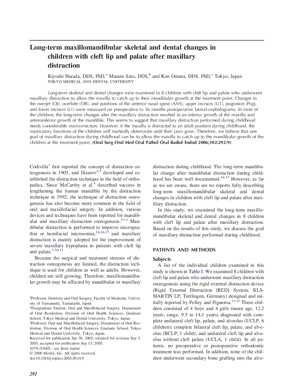 Long-term maxillomandibular skeletal and dental changes in children with cleft lip and palate after maxillary distraction