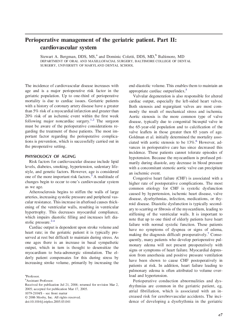 Perioperative management of the geriatric patient. Part II: cardiovascular system