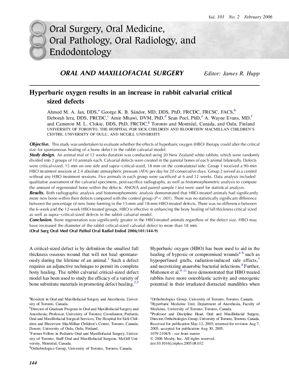 Hyperbaric oxygen results in an increase in rabbit calvarial critical sized defects