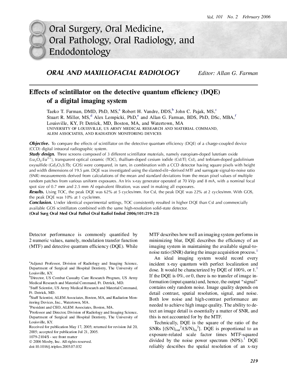 Effects of scintillator on the detective quantum efficiency (DQE) of a digital imaging system