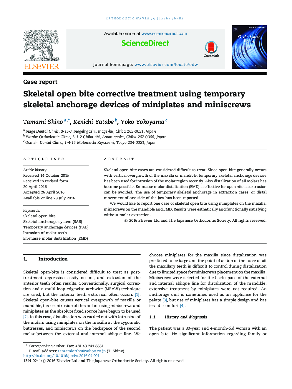 Skeletal open bite corrective treatment using temporary skeletal anchorage devices of miniplates and miniscrews