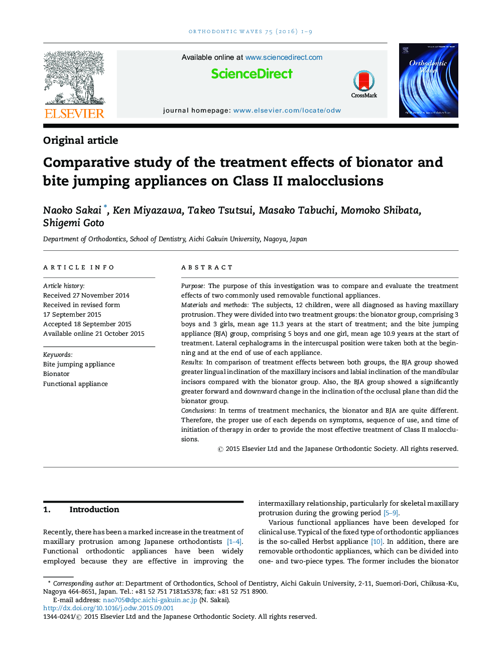 Comparative study of the treatment effects of bionator and bite jumping appliances on Class II malocclusions