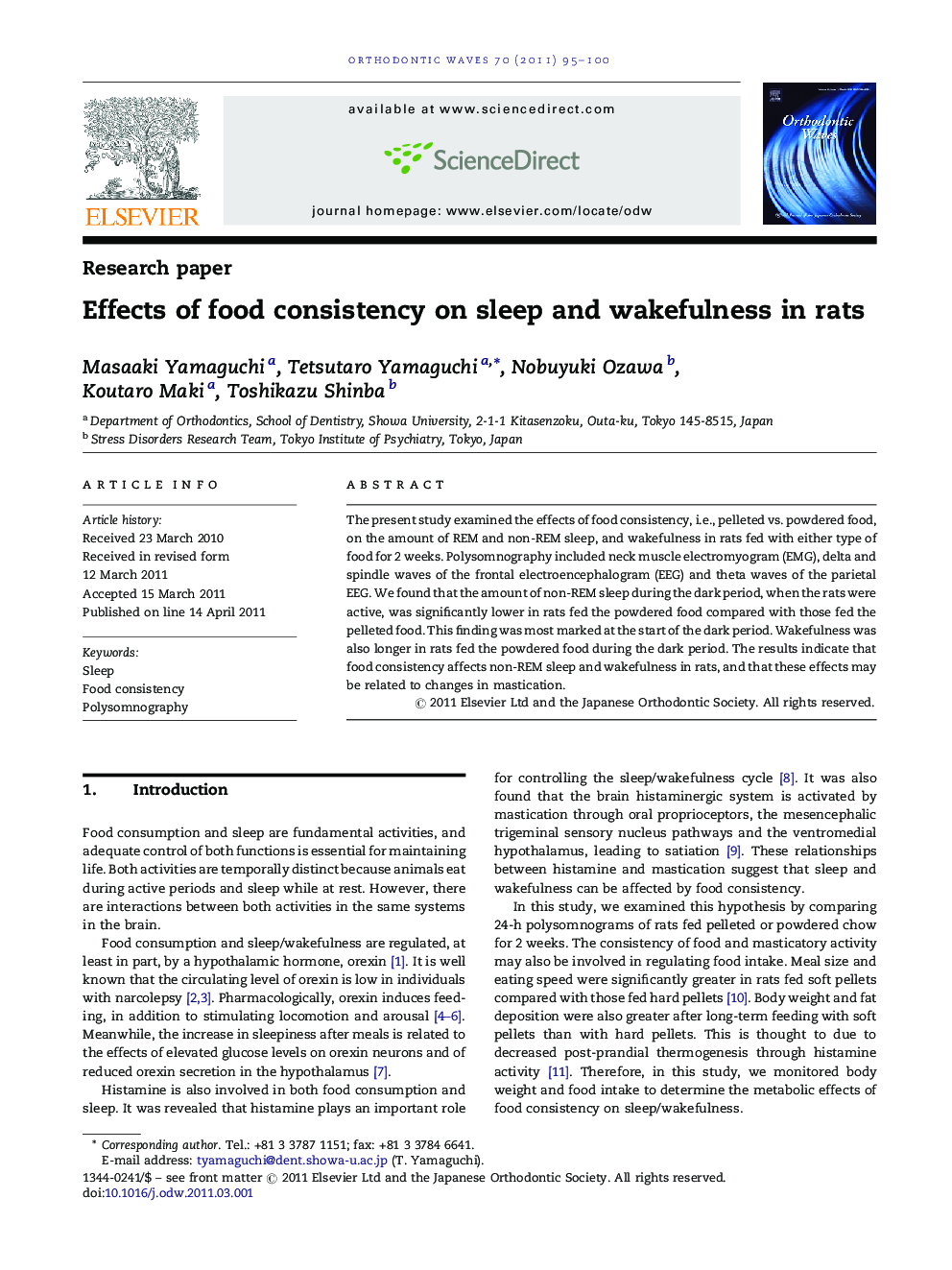 Effects of food consistency on sleep and wakefulness in rats