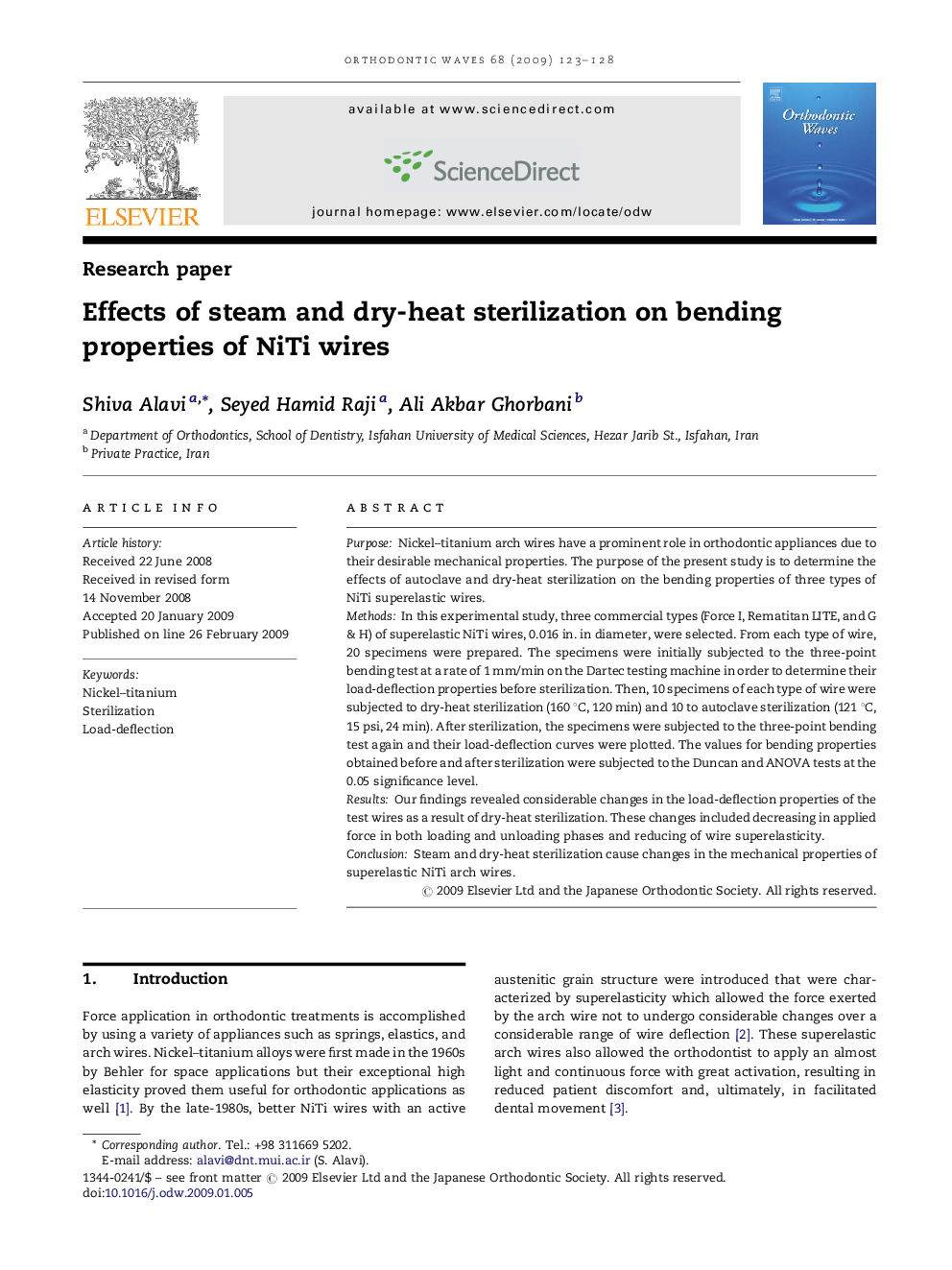 Effects of steam and dry-heat sterilization on bending properties of NiTi wires