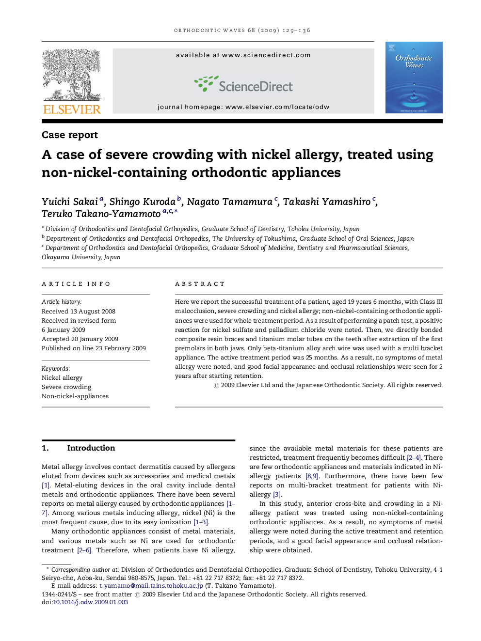 A case of severe crowding with nickel allergy, treated using non-nickel-containing orthodontic appliances