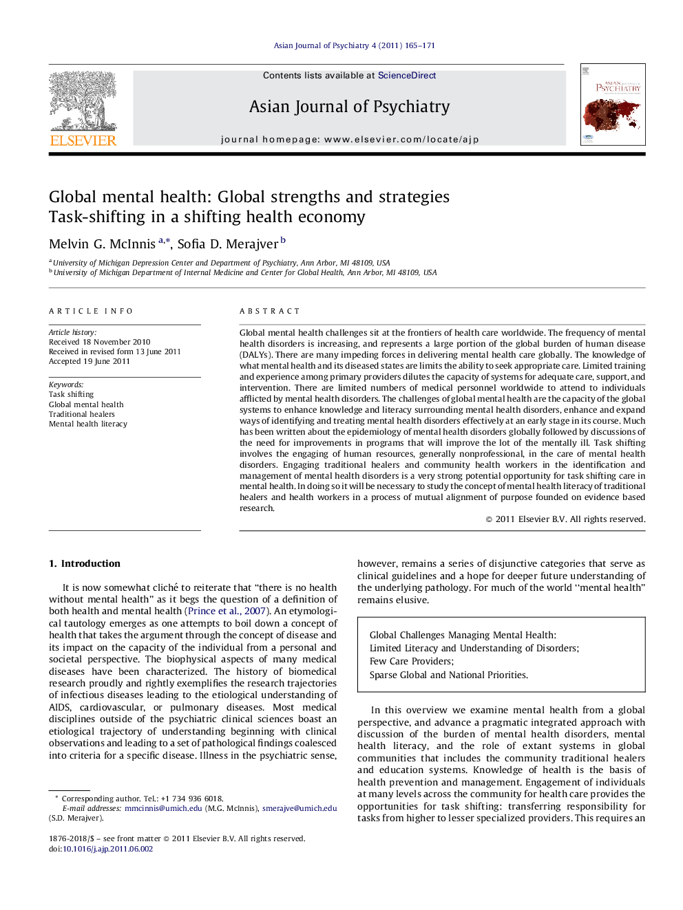 Global mental health: Global strengths and strategies: Task-shifting in a shifting health economy