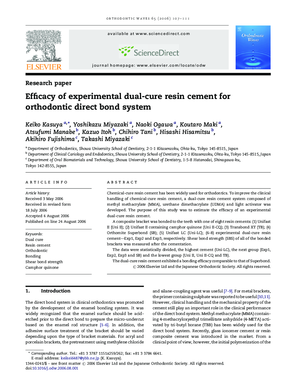 Efficacy of experimental dual-cure resin cement for orthodontic direct bond system