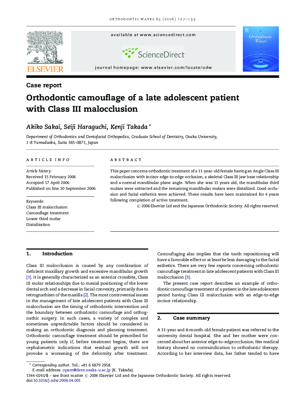 Orthodontic camouflage of a late adolescent patient with Class III malocclusion
