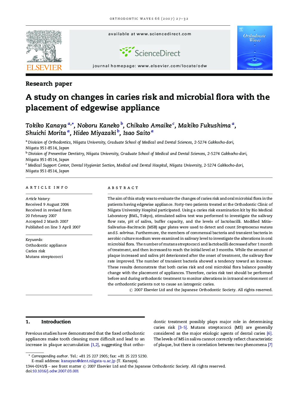 A study on changes in caries risk and microbial flora with the placement of edgewise appliance