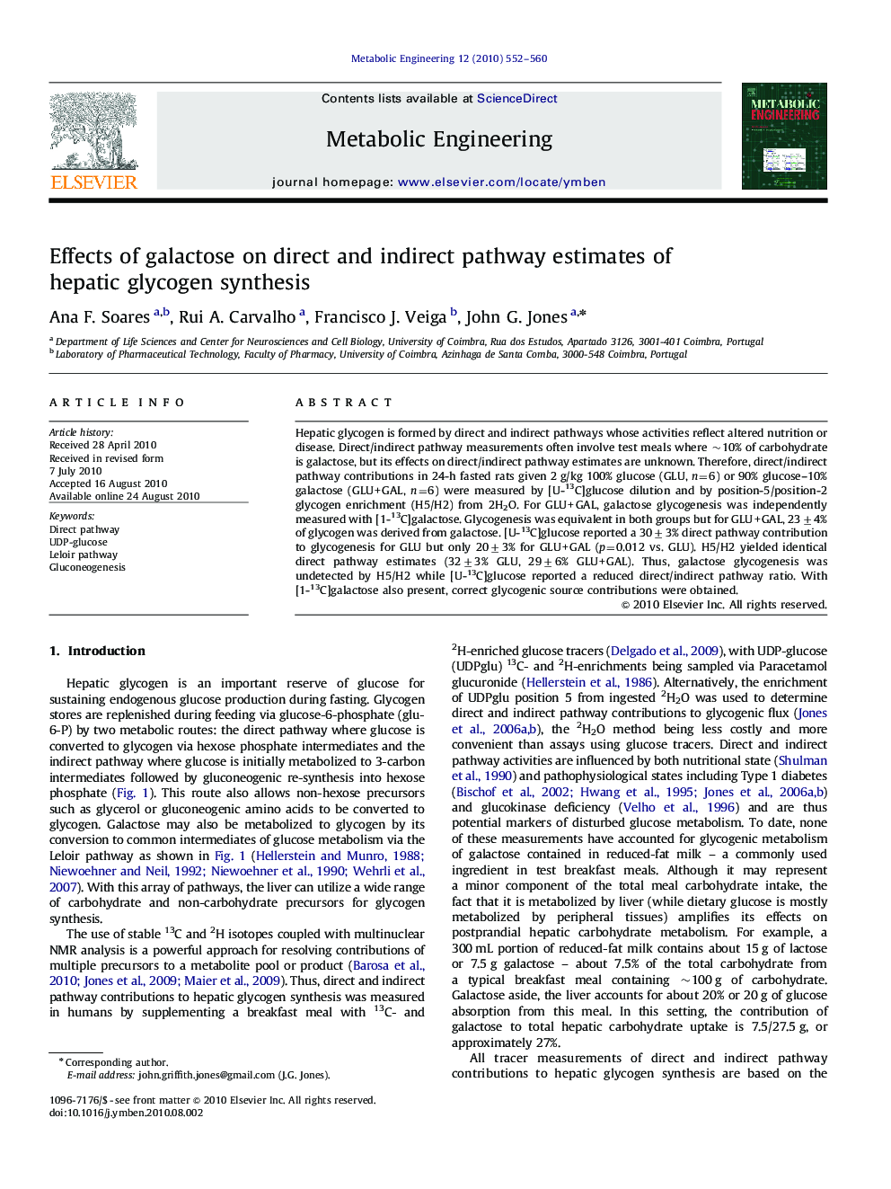 Effects of galactose on direct and indirect pathway estimates of hepatic glycogen synthesis