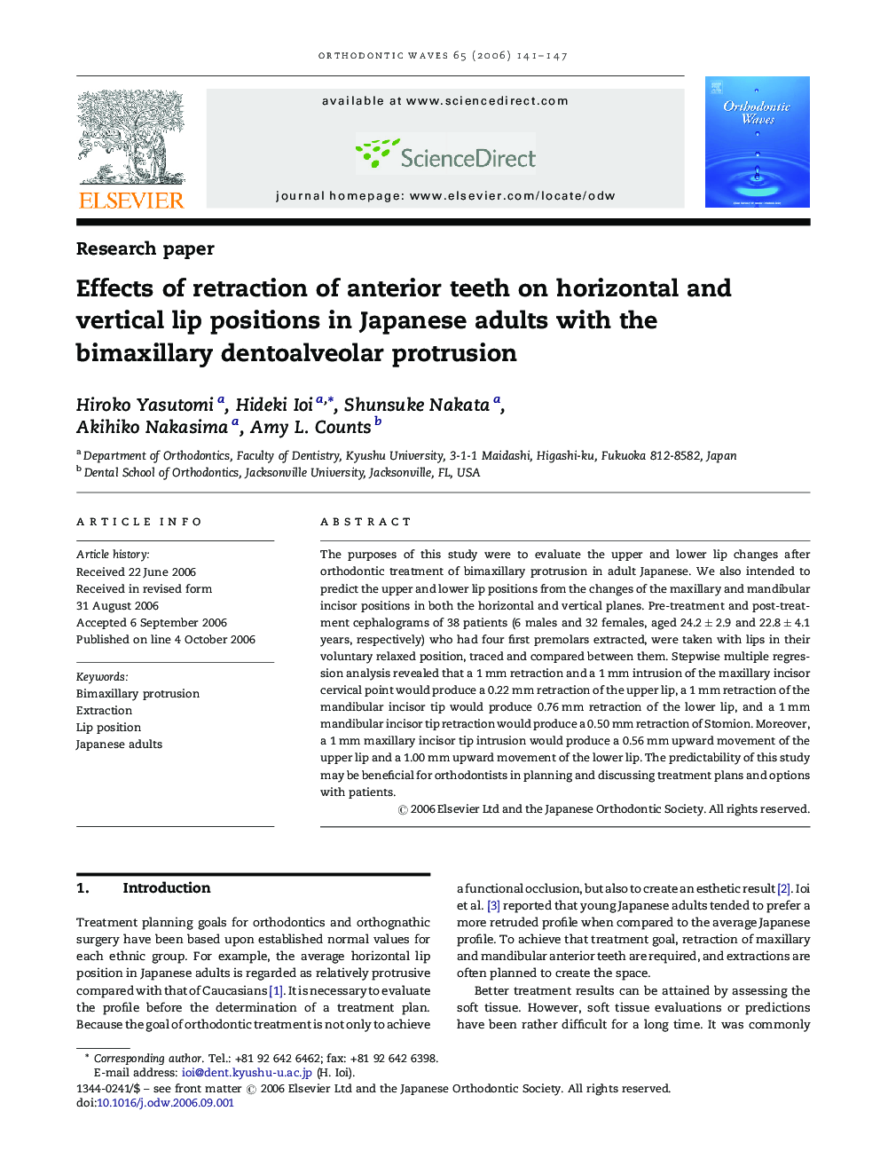 Effects of retraction of anterior teeth on horizontal and vertical lip positions in Japanese adults with the bimaxillary dentoalveolar protrusion